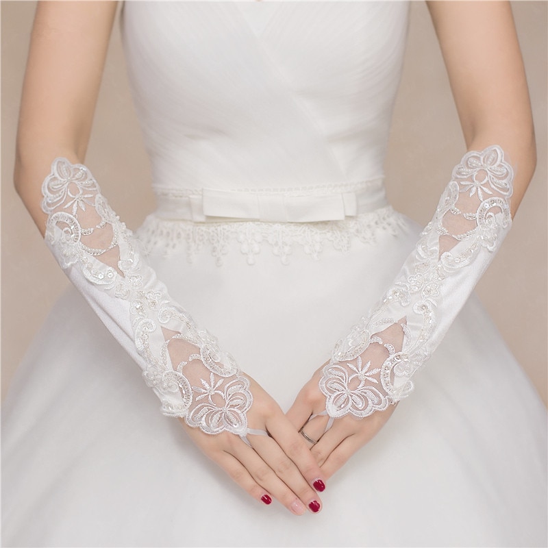 Women's Lace Decorated Satin Bridal Gloves
