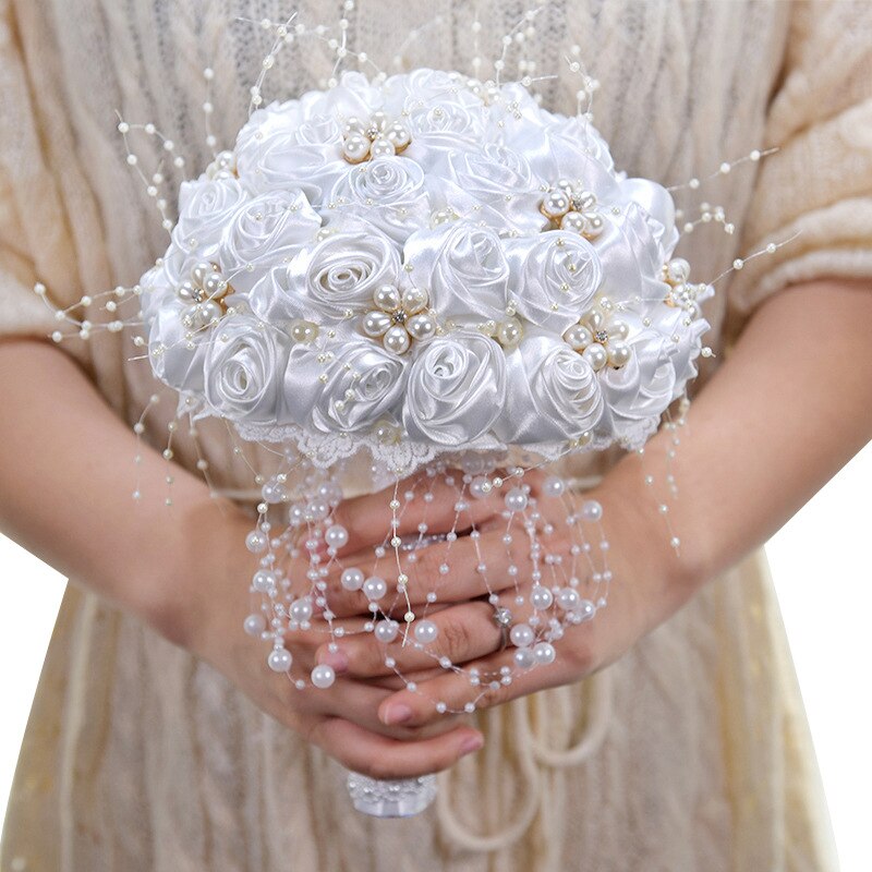 Silk Flowers Bridal Bouquet with Pearl