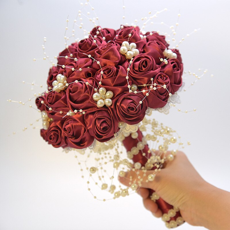 Silk Flowers Bridal Bouquet with Pearl