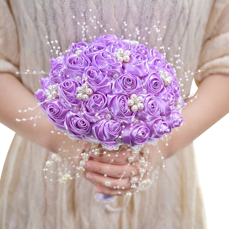 Silk Flowers Bridal Bouquet with Pearl