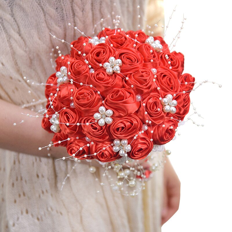 Silk Flowers Bridal Bouquet with Pearl