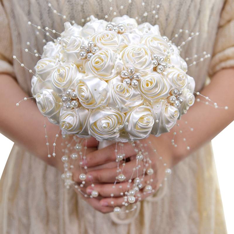 Silk Flowers Bridal Bouquet with Pearl