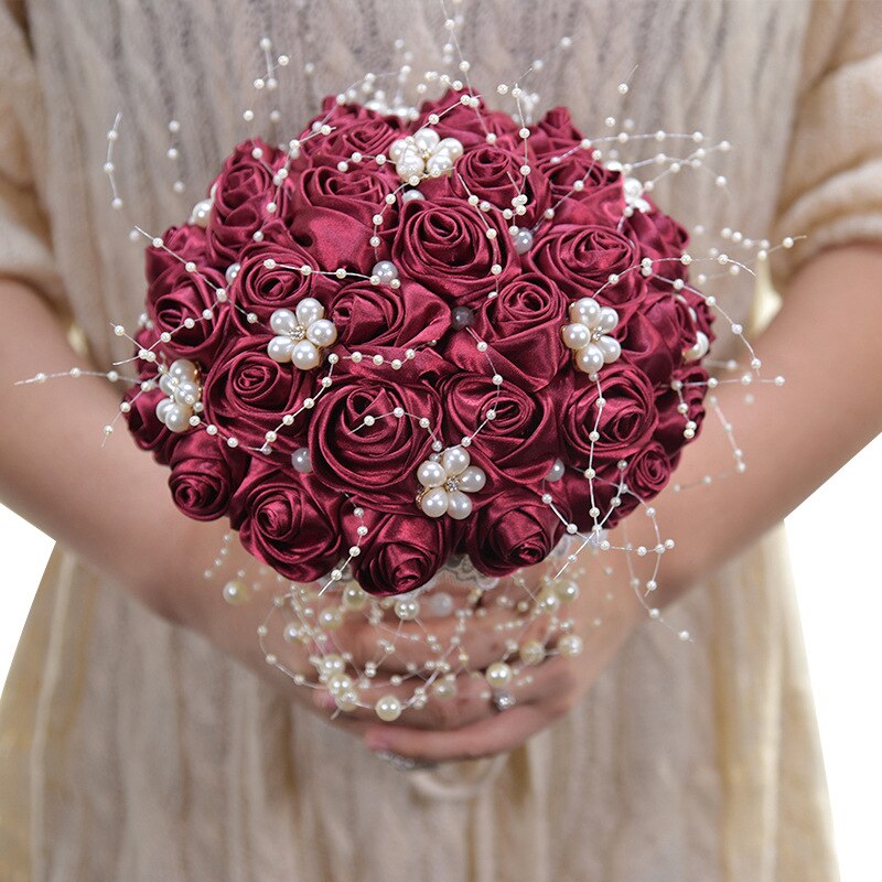 Silk Flowers Bridal Bouquet with Pearl