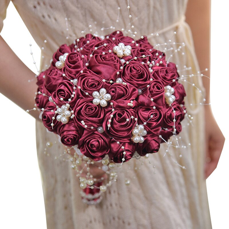 Silk Flowers Bridal Bouquet with Pearl