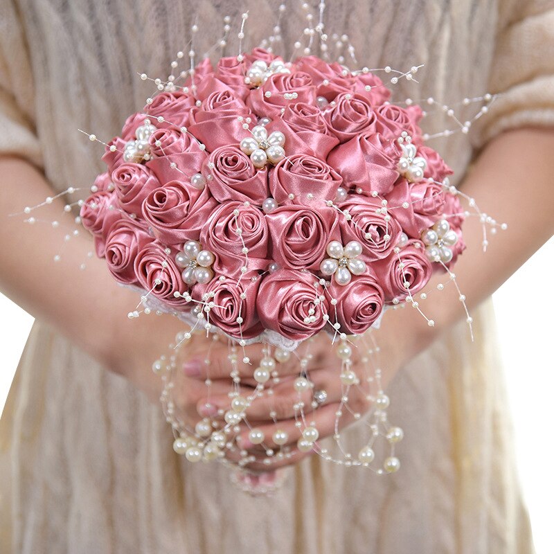 Silk Flowers Bridal Bouquet with Pearl