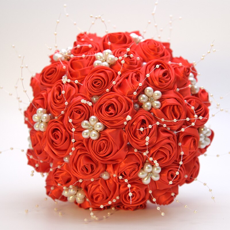 Silk Flowers Bridal Bouquet with Pearl