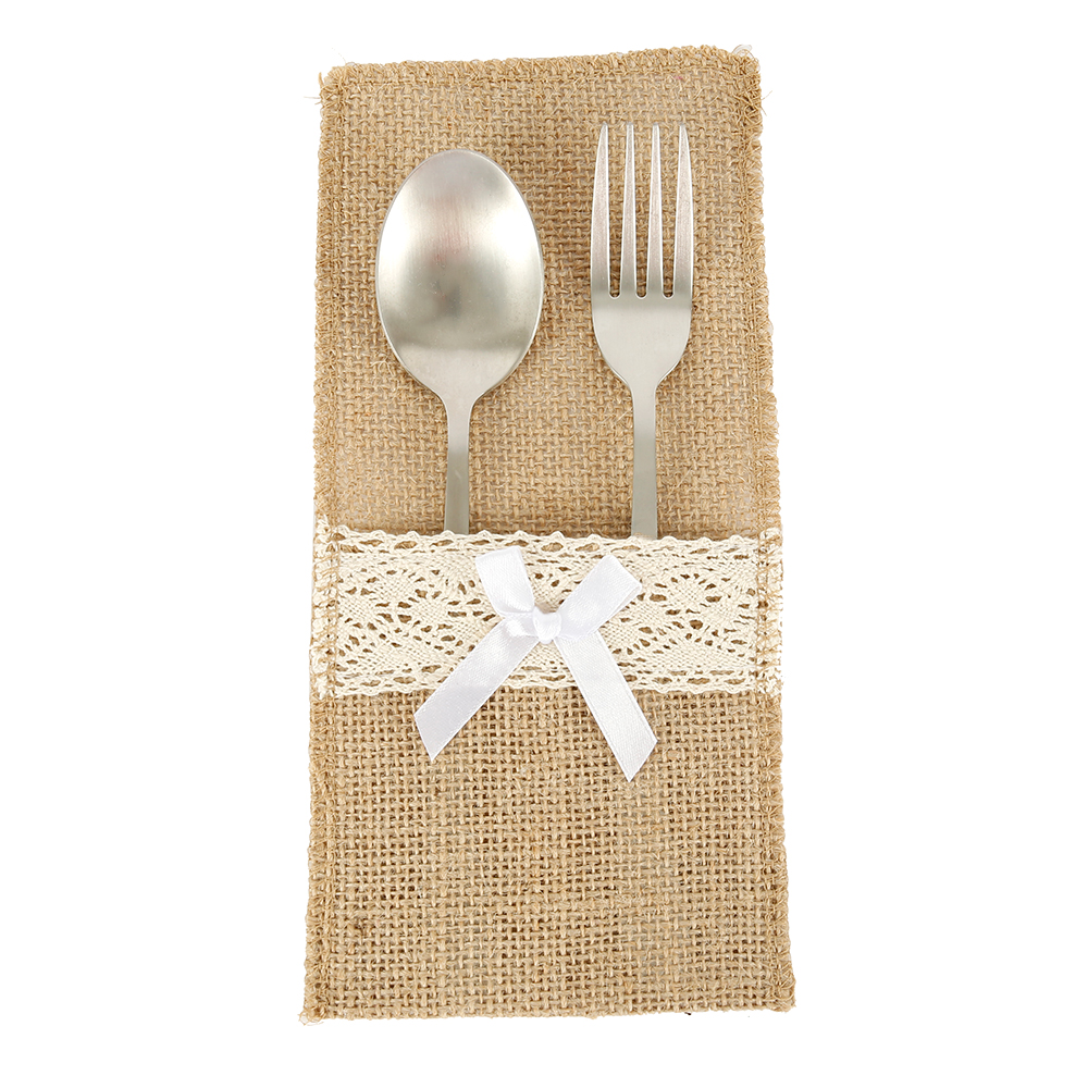 20Pcs Burlap Lace Cutlery Pouch
