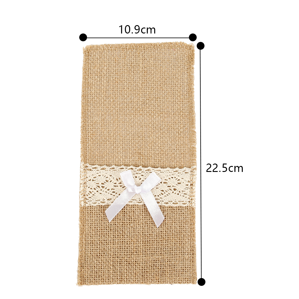 20Pcs Burlap Lace Cutlery Pouch