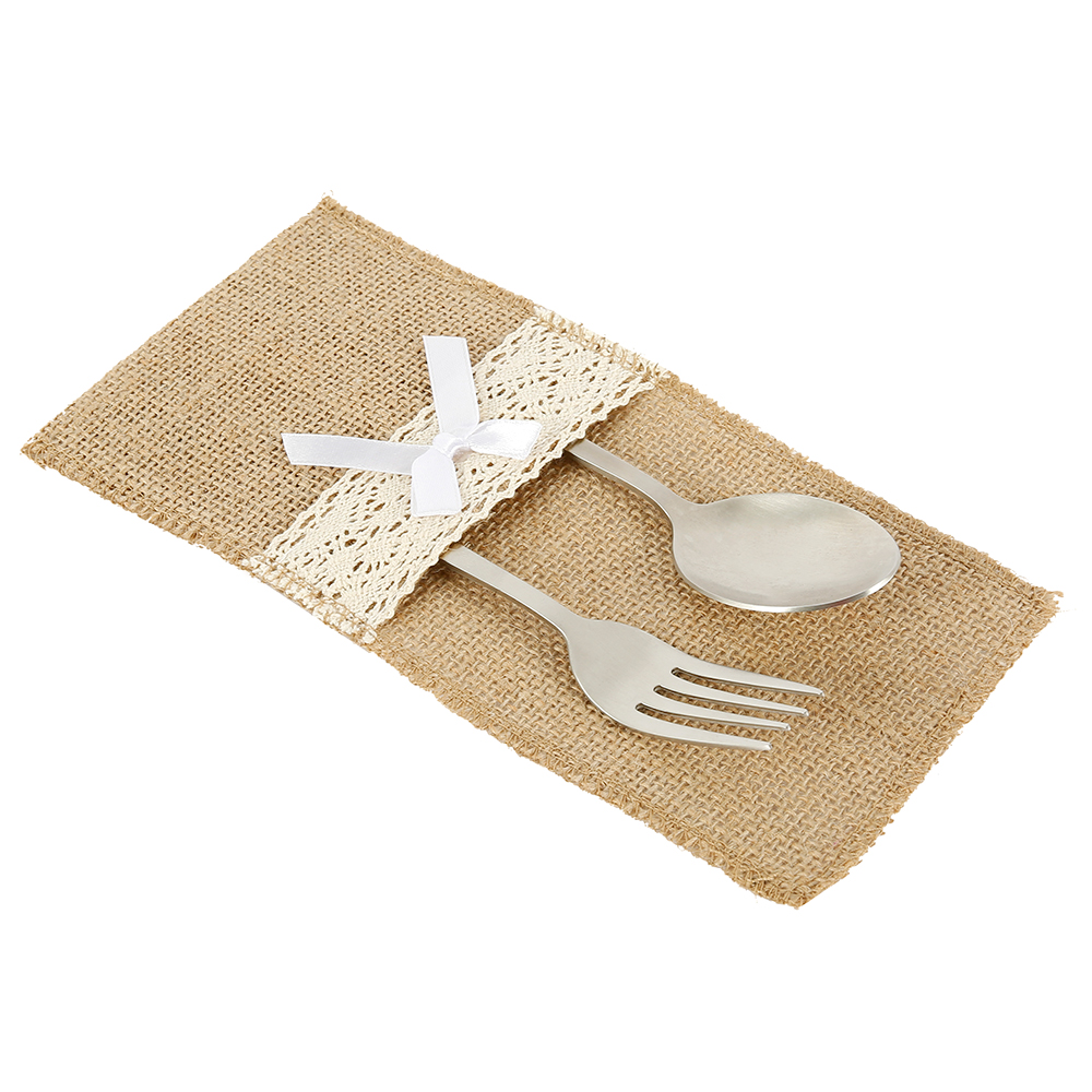 20Pcs Burlap Lace Cutlery Pouch