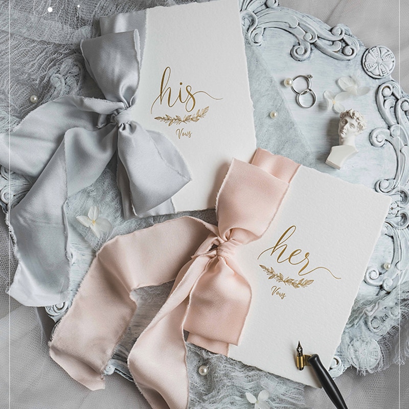 Set of 2 Wedding Vow Cards with Satin Bows