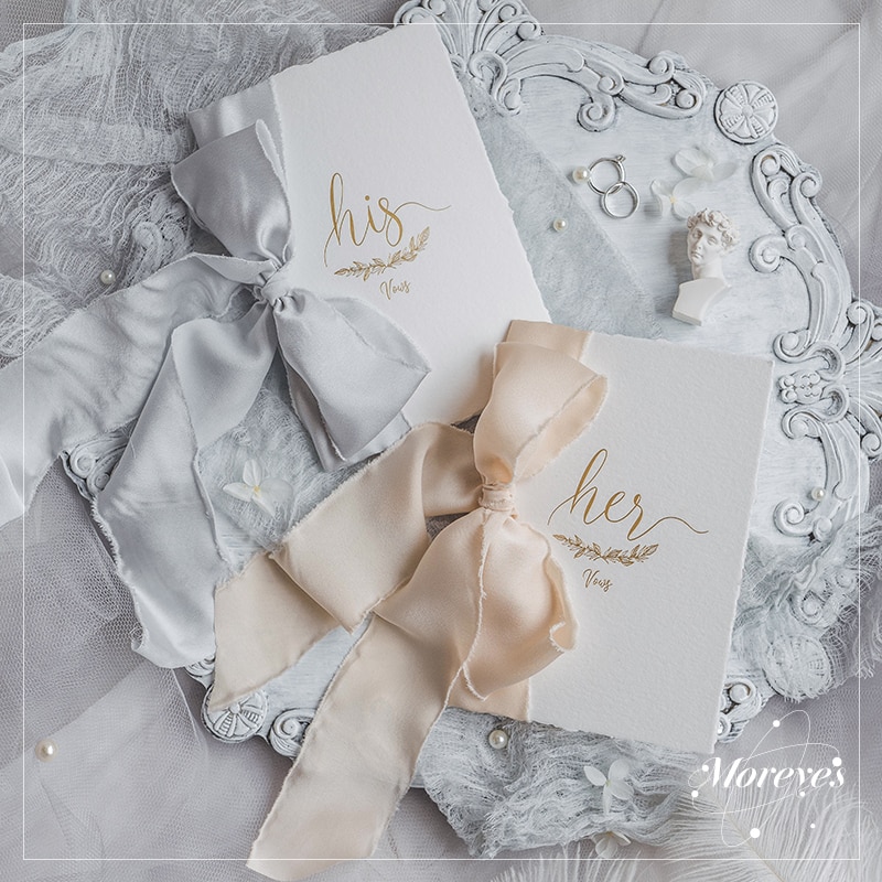 Set of 2 Wedding Vow Cards with Satin Bows
