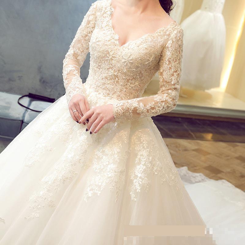 Sexy V Neck Long Sleeves Wedding Dress for Women