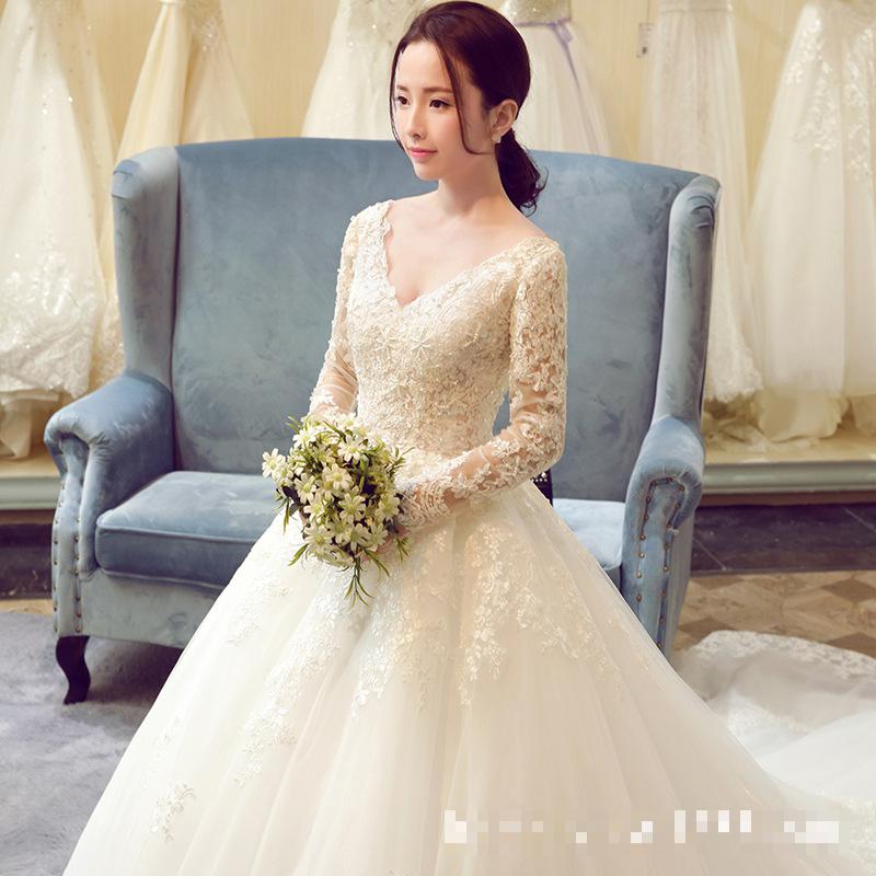 Sexy V Neck Long Sleeves Wedding Dress for Women