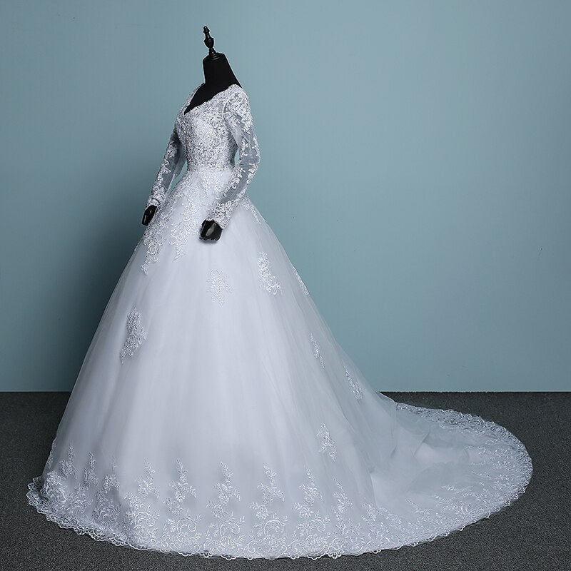Sexy V Neck Long Sleeves Wedding Dress for Women