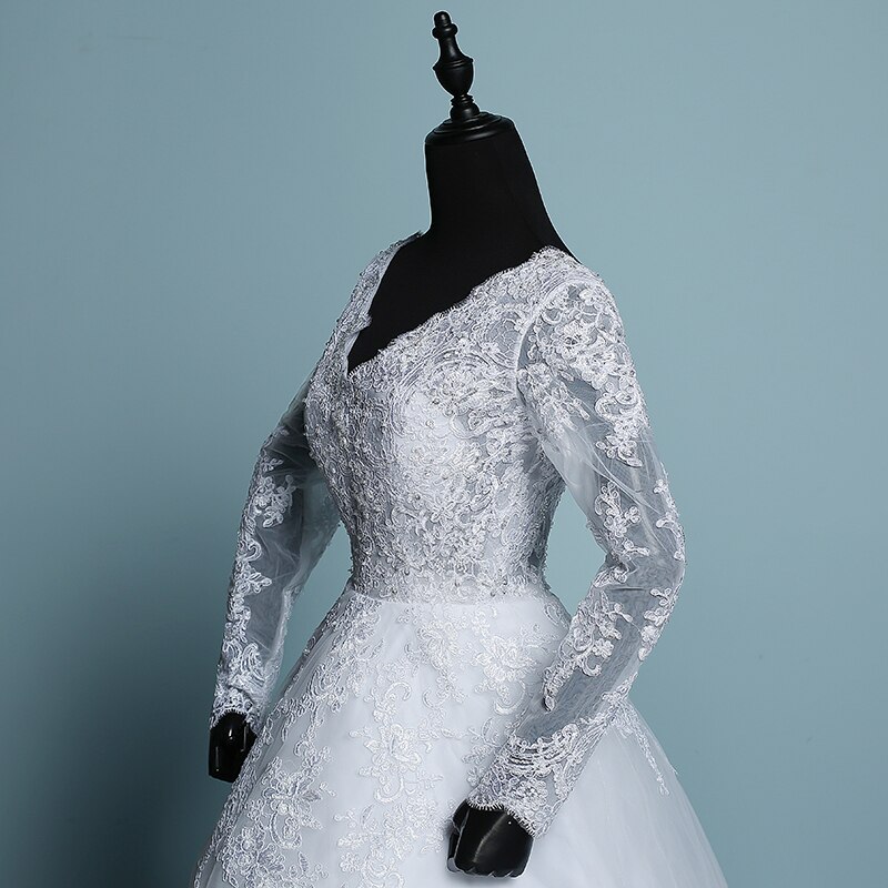 Sexy V Neck Long Sleeves Wedding Dress for Women
