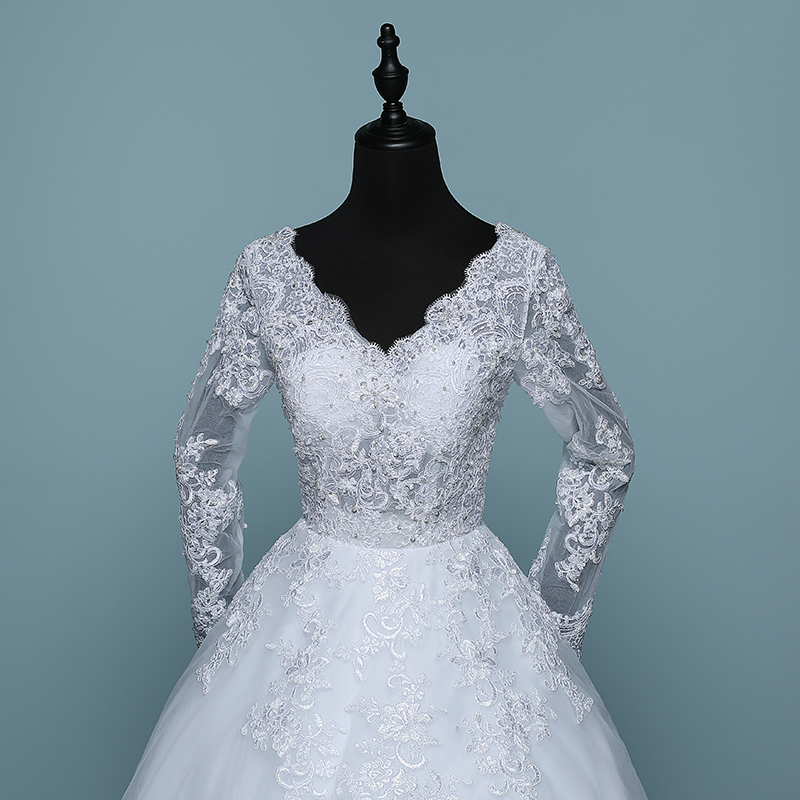 Sexy V Neck Long Sleeves Wedding Dress for Women