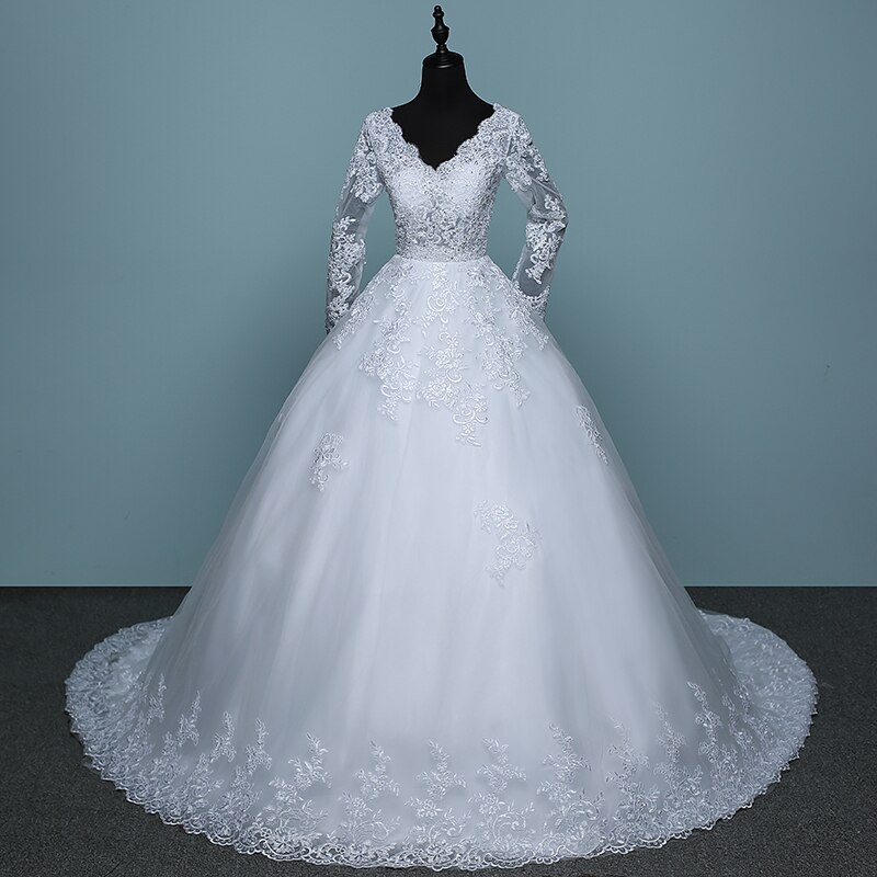 Sexy V Neck Long Sleeves Wedding Dress for Women