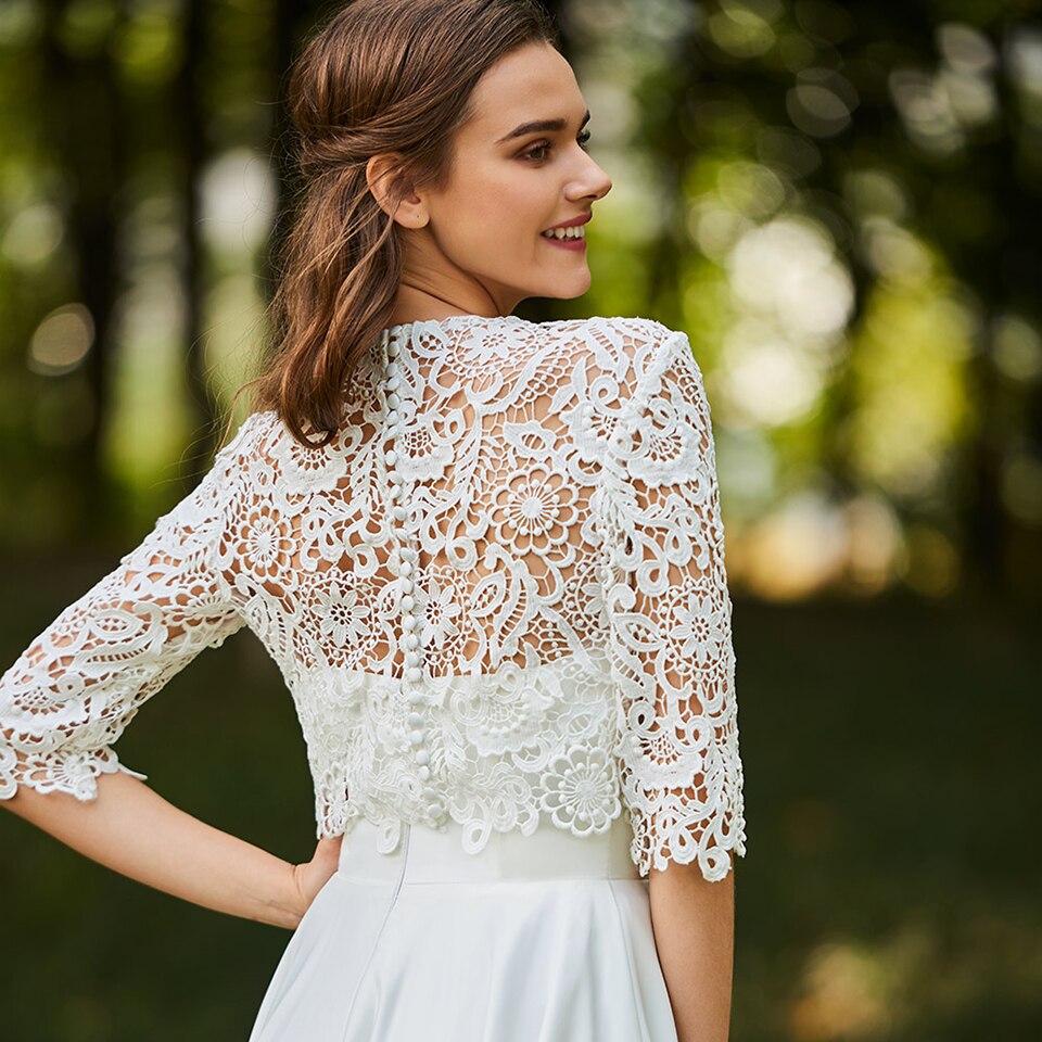 Women's Simple Half Sleeves Wedding Dress