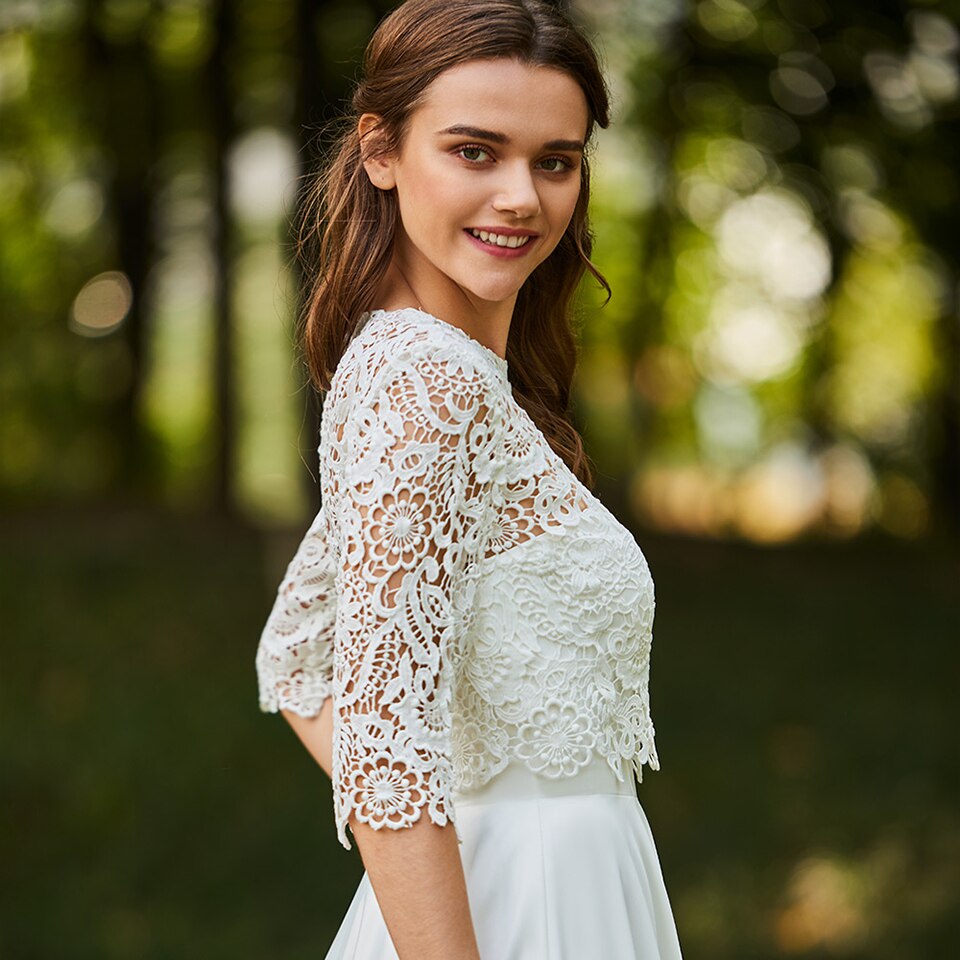 Women's Simple Half Sleeves Wedding Dress