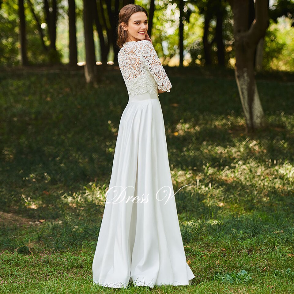 Women's Simple Half Sleeves Wedding Dress