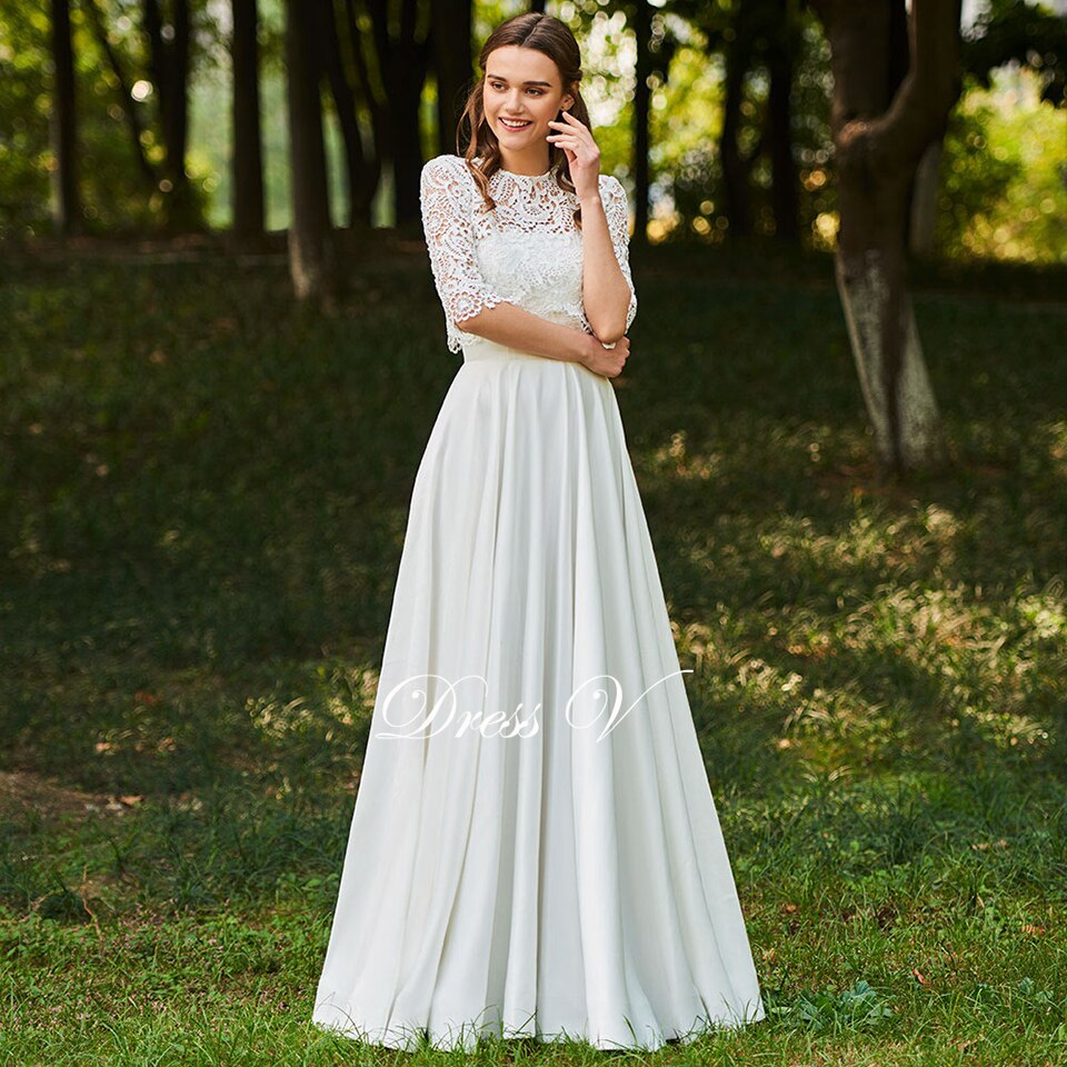 Women's Simple Half Sleeves Wedding Dress