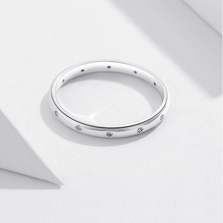 Women's Star Shaped Crystals 925 Sterling Silver Ring for Wedding