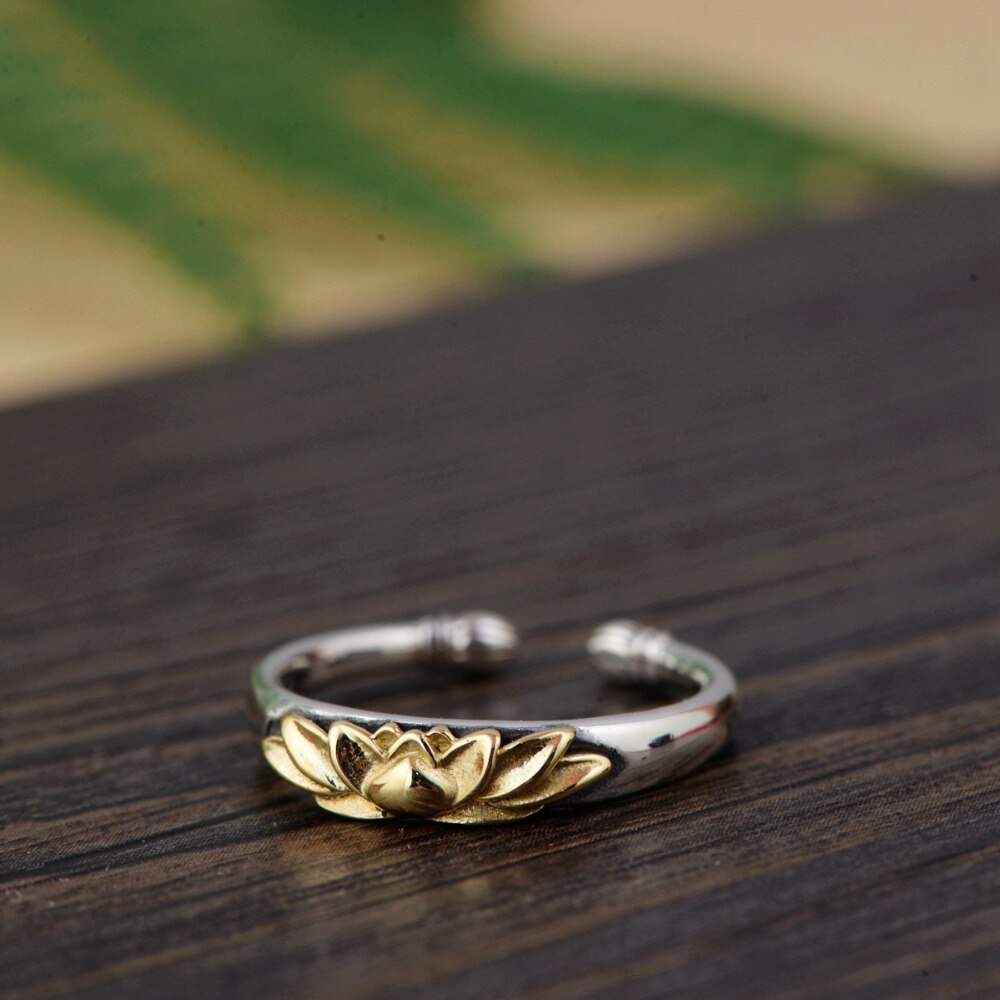 Lotus Flower Silver Open Wedding Ring for Women