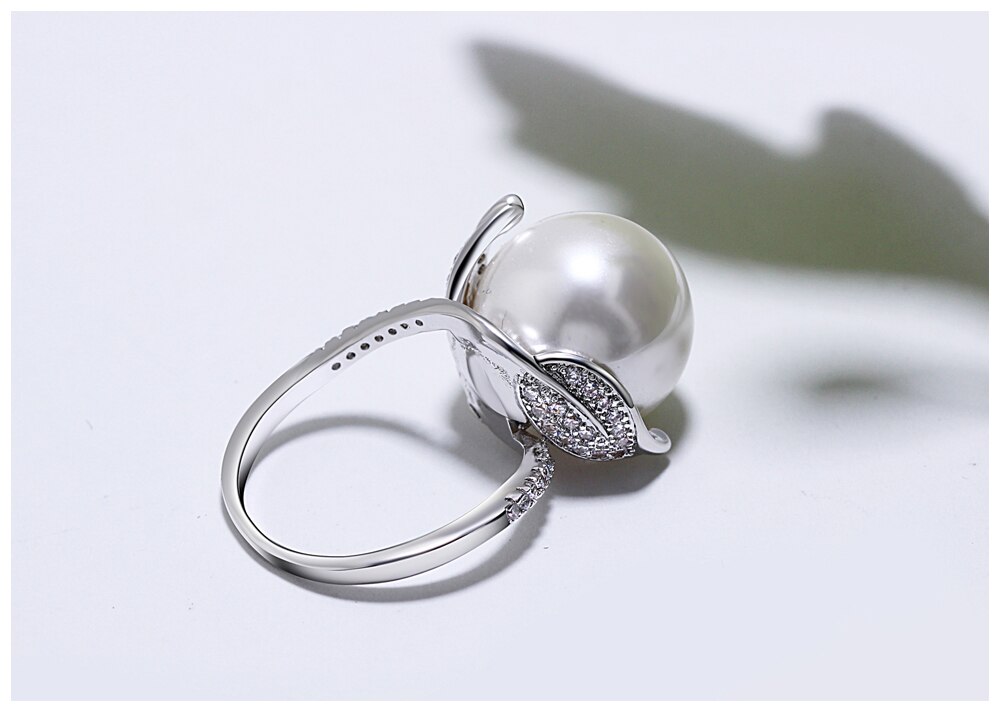 Round Pearl Rhodium / Rose Gold Color Wedding Ring for Women