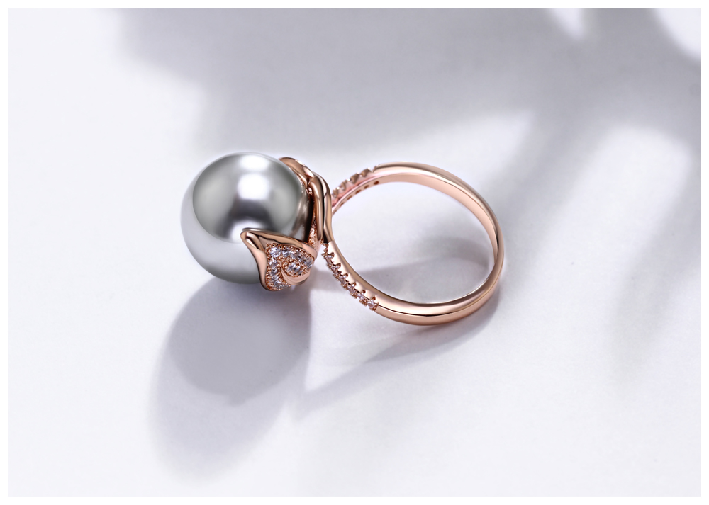 Round Pearl Rhodium / Rose Gold Color Wedding Ring for Women