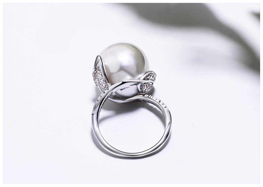 Round Pearl Rhodium / Rose Gold Color Wedding Ring for Women