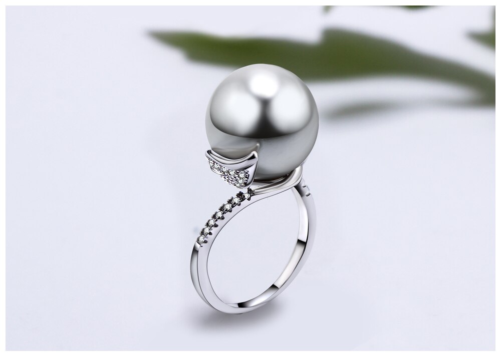 Round Pearl Rhodium / Rose Gold Color Wedding Ring for Women