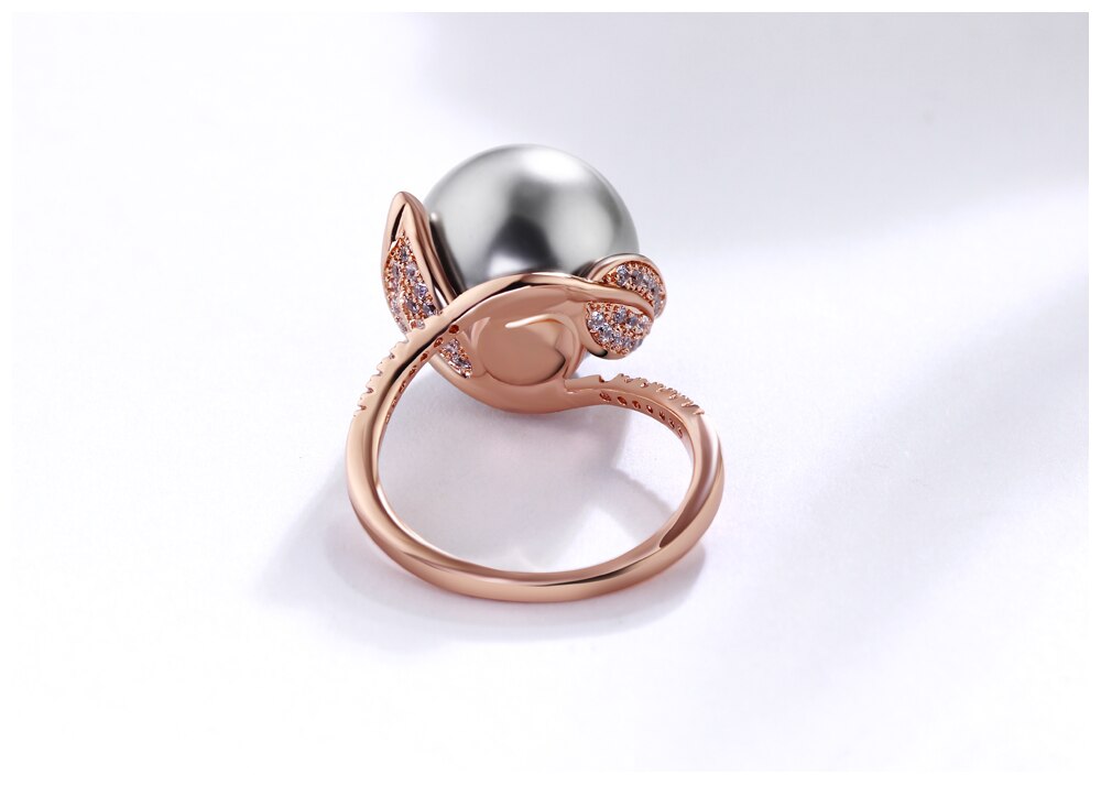 Round Pearl Rhodium / Rose Gold Color Wedding Ring for Women