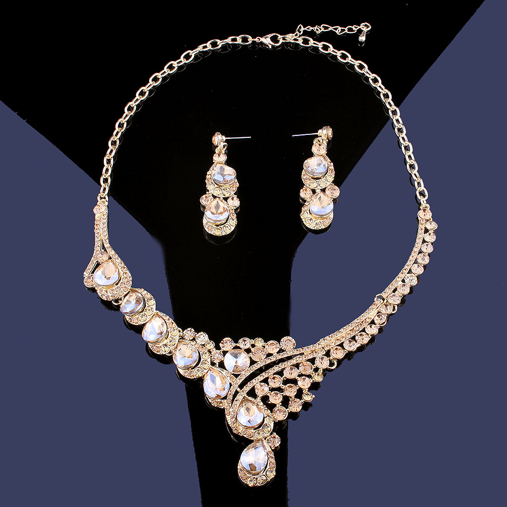 Women's Wedding Rhinestones Necklace with Earrings Set