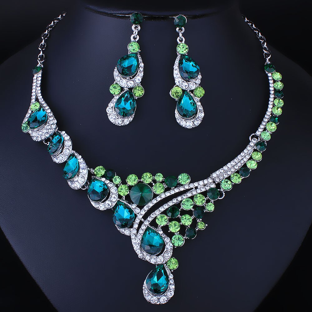 Women's Wedding Rhinestones Necklace with Earrings Set
