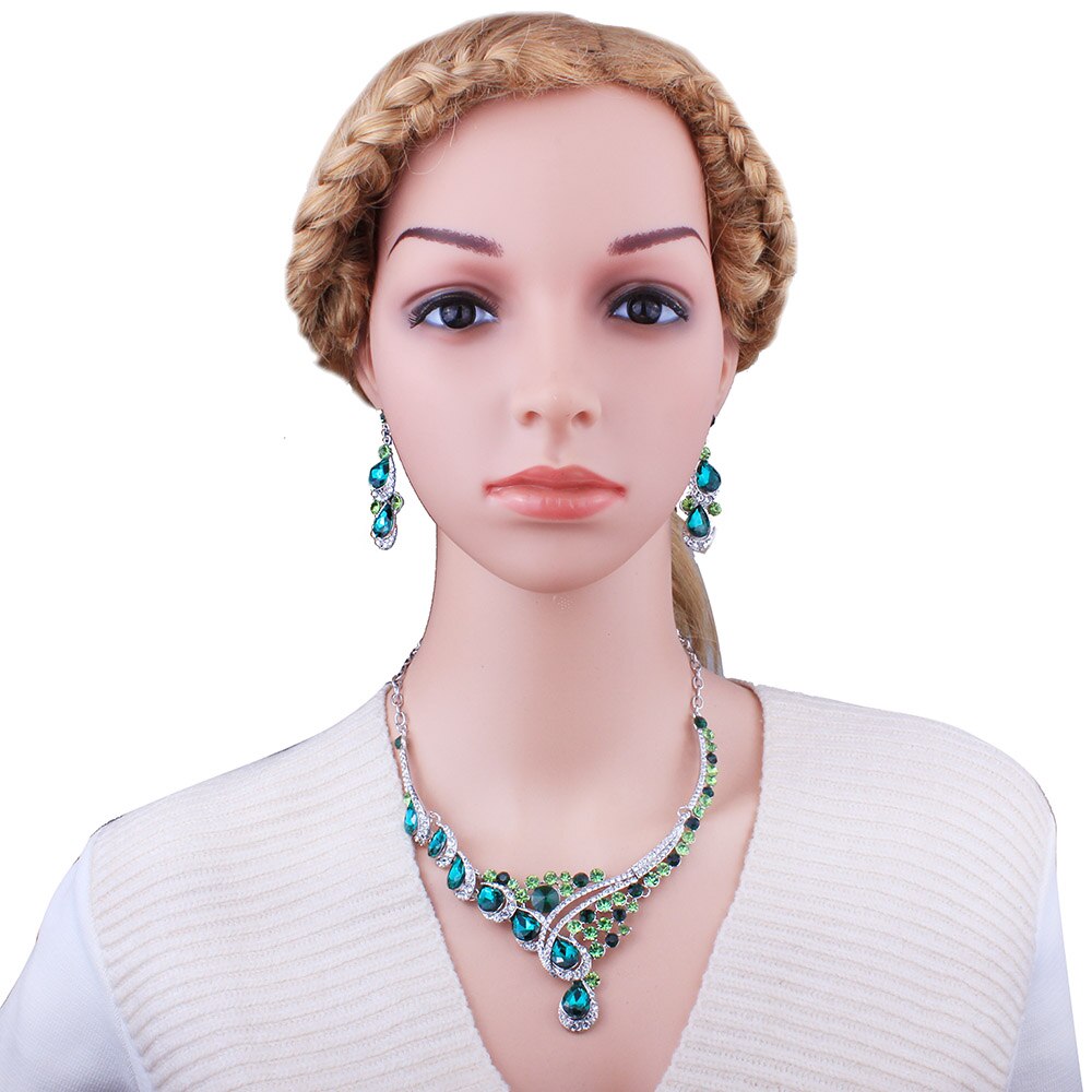 Women's Wedding Rhinestones Necklace with Earrings Set