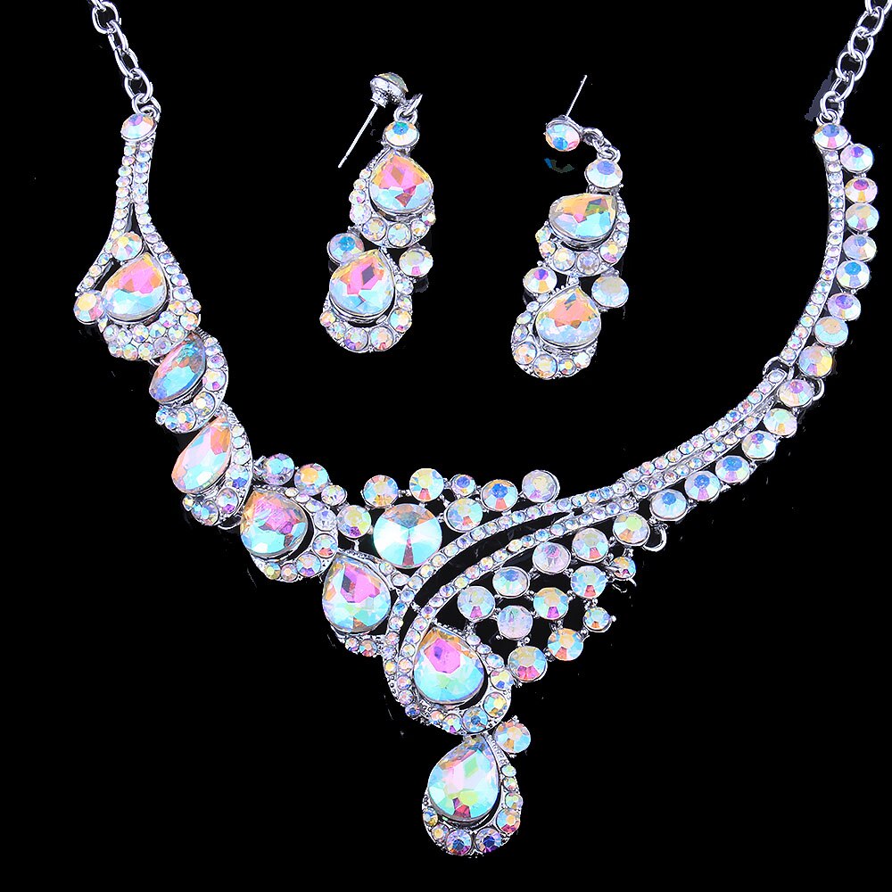 Women's Wedding Rhinestones Necklace with Earrings Set