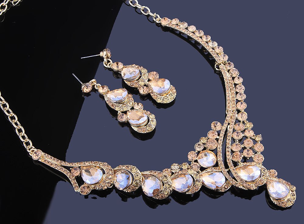 Women's Wedding Rhinestones Necklace with Earrings Set