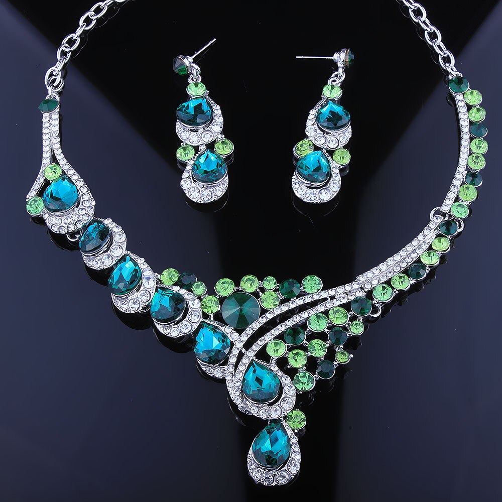 Women's Wedding Rhinestones Necklace with Earrings Set