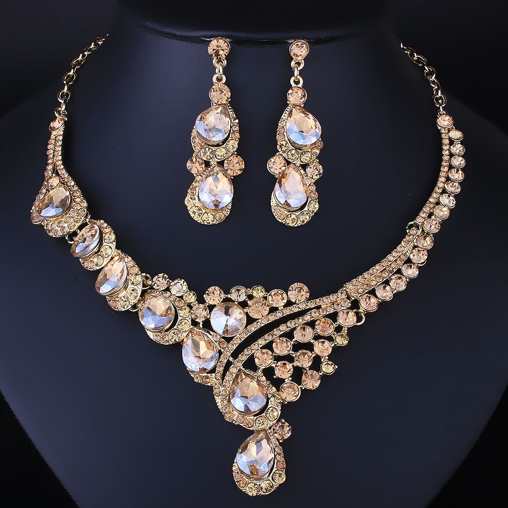 Women's Wedding Rhinestones Necklace with Earrings Set