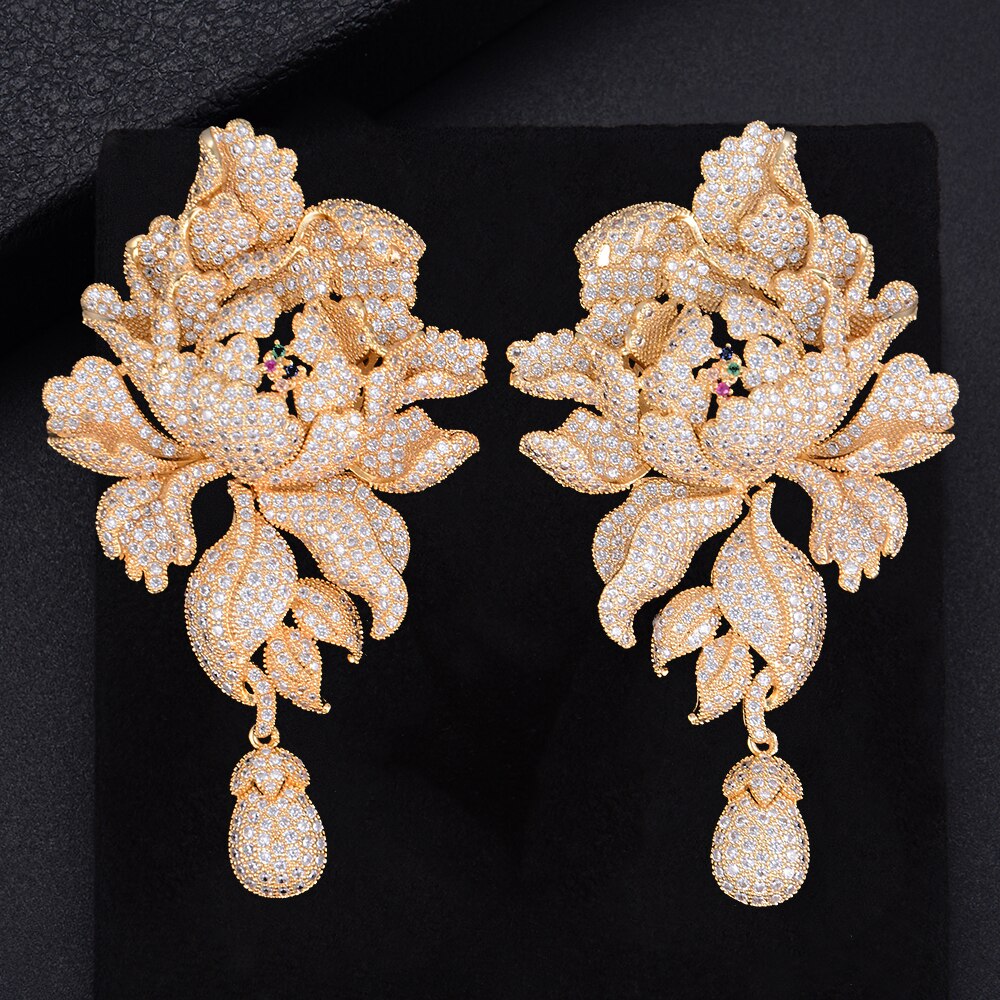 Luxury Peony Flower Wedding Earrings