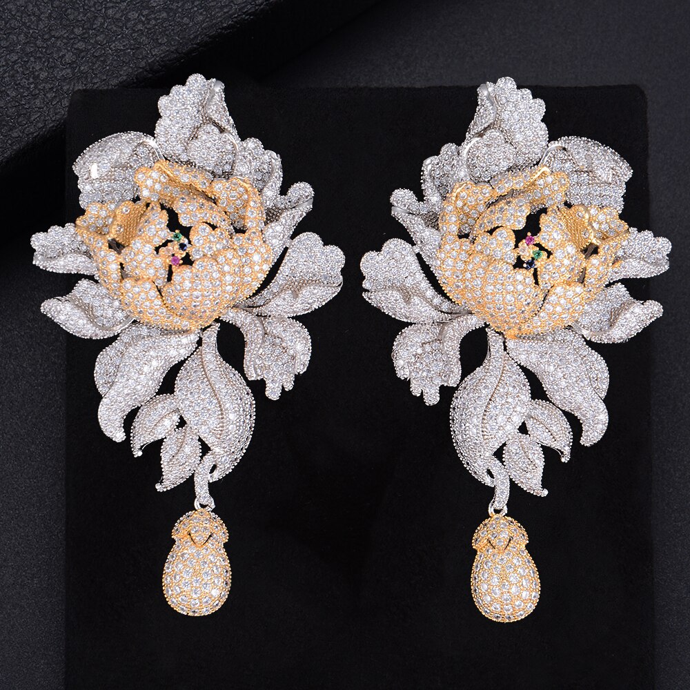 Luxury Peony Flower Wedding Earrings