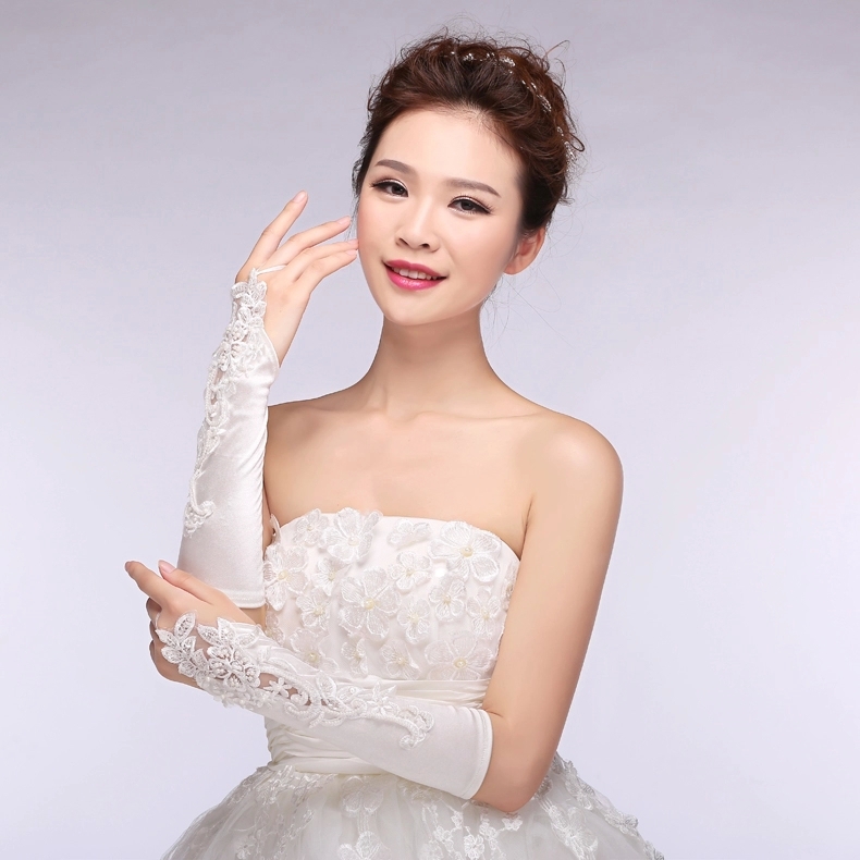 White Fingerless Elbow Length Gloves