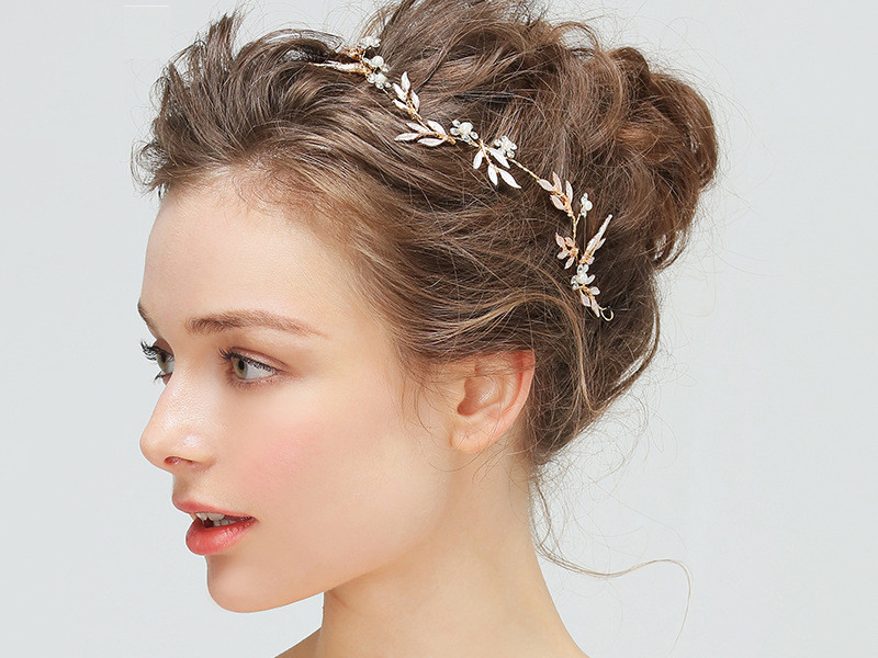 Boho Golden Leaves Bridal Headband and Hair Pins