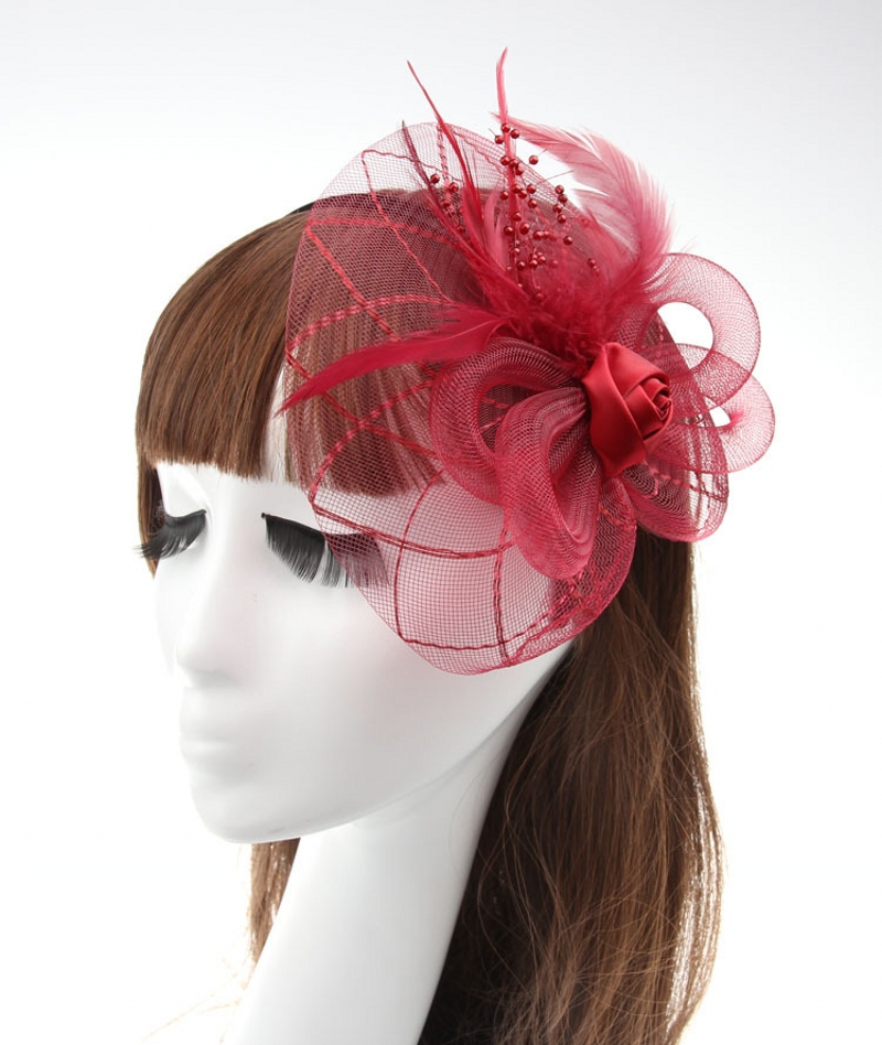 Rose Flower Bridal Hat With Feather & Veil
