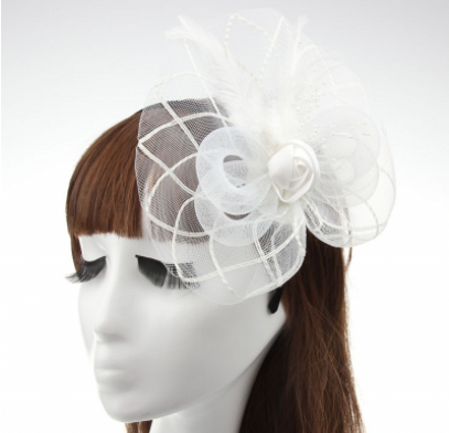 Rose Flower Bridal Hat With Feather & Veil