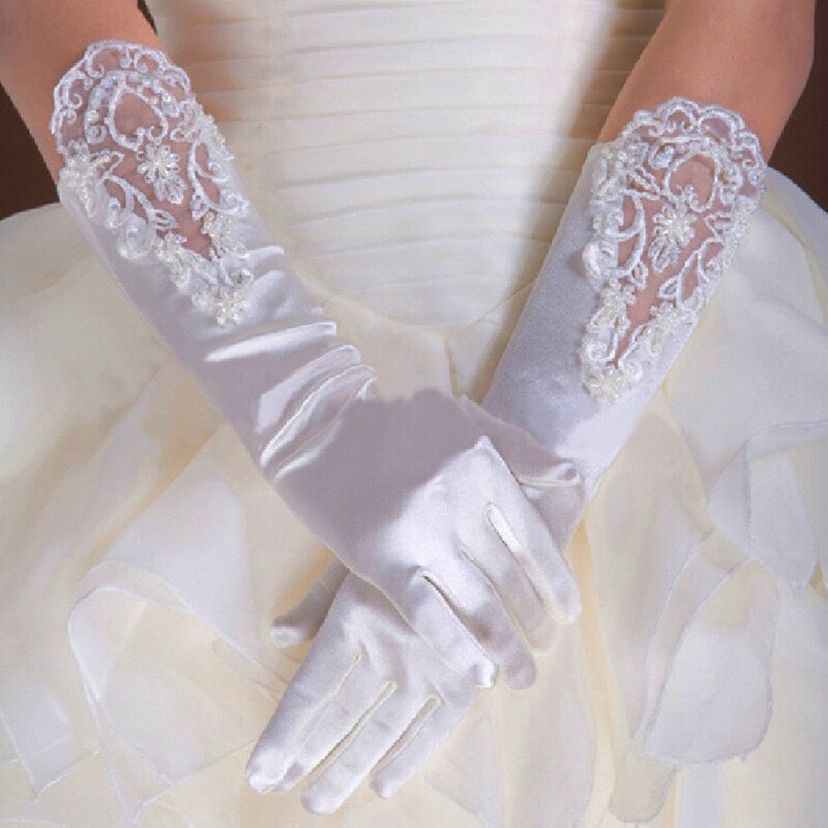 Women's Laces and Pearls Satin Bridal Gloves