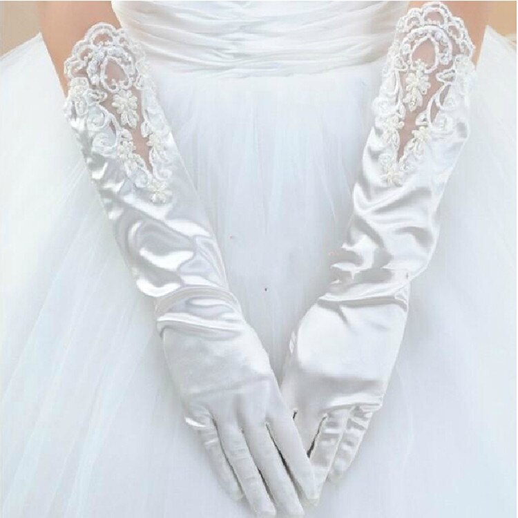 Women's Laces and Pearls Satin Bridal Gloves